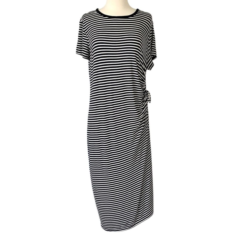 GAP Short Sleeve Striped Ruched Side Midi Dress Size Large - Picture 2 of 9